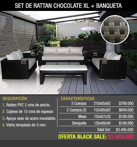 SET DE RATTÁN CHOCOLATE XL + BANQUETA